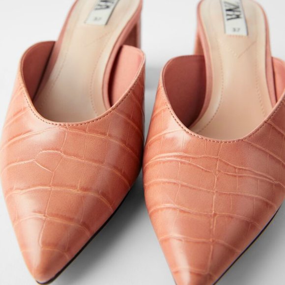 NWT Zara Light Pink Animal Print Mid-Heel Mules - Picture 6 of 11